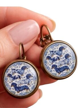 Dainty Dachshund Leverback Earrings | Antique Brass Wiener Dog Doxie Jewelry
C3